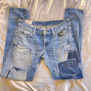 Vintage Y2K Polo Ralph Lauren Distressed Patchwork Dungaree Jeans